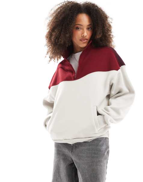 Cotton On classic fleece oversized half zip sweater in light stone sangria - view 1