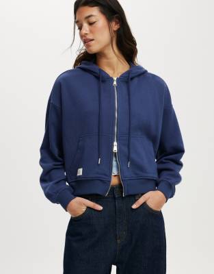 Cotton On Classic fleece oversized zip through hoodie in blue 