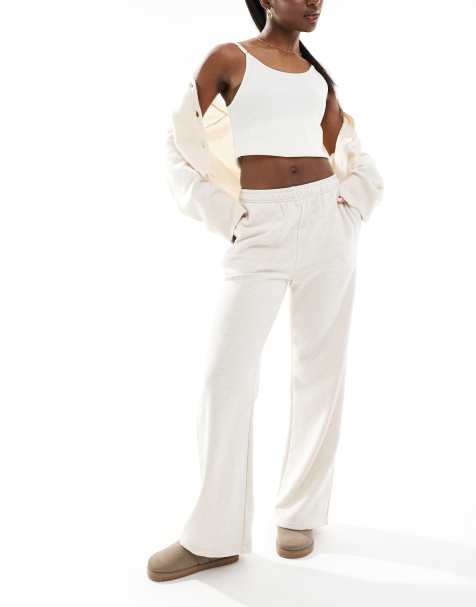 Cotton On classic fleece wide leg tracksuit pants in heathered oatmeal - view 1
