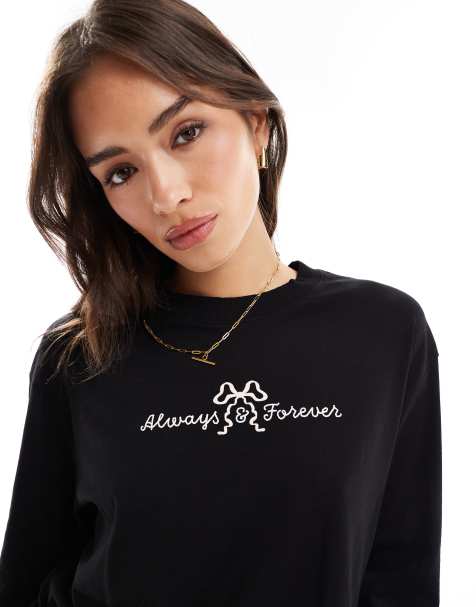 Cotton On classic long sleeve graphic tee with always and forever graphic in black - view 1