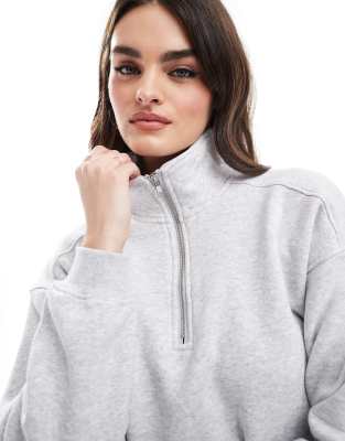 Cotton On - Classic - Oversize-Sweatshirt aus Fleece in Sanftgrau meliert mit kurzem Reißverschluss, Kombiteil