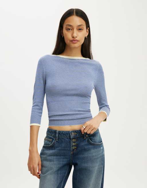 Cotton On Close knit boat neck in cobalt stripe, 2 of 4