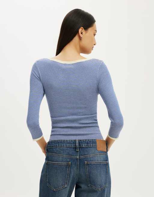 Cotton On Close knit boat neck in cobalt stripe, 4 of 4