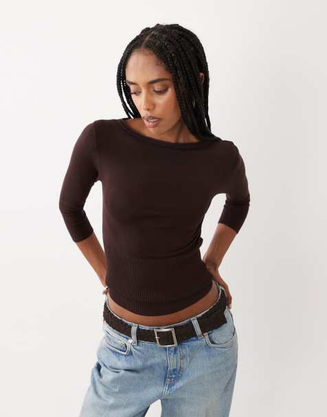 Cotton On close knit boat neck in dark oak - view 1