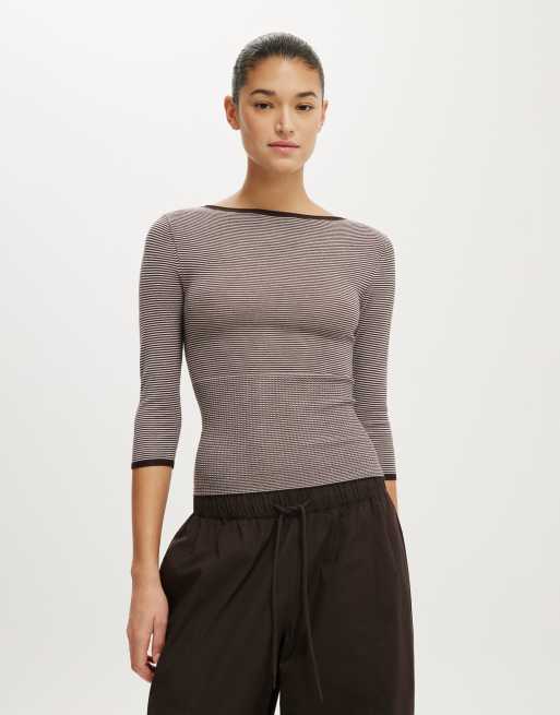 Cotton On Close knit boat neck in pink dark oak mini stripe, 2 of 3