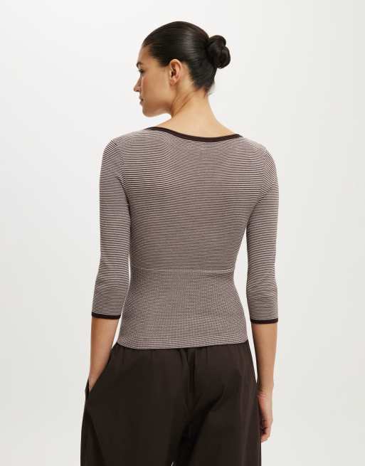 Cotton On Close knit boat neck in pink dark oak mini stripe, 3 of 3