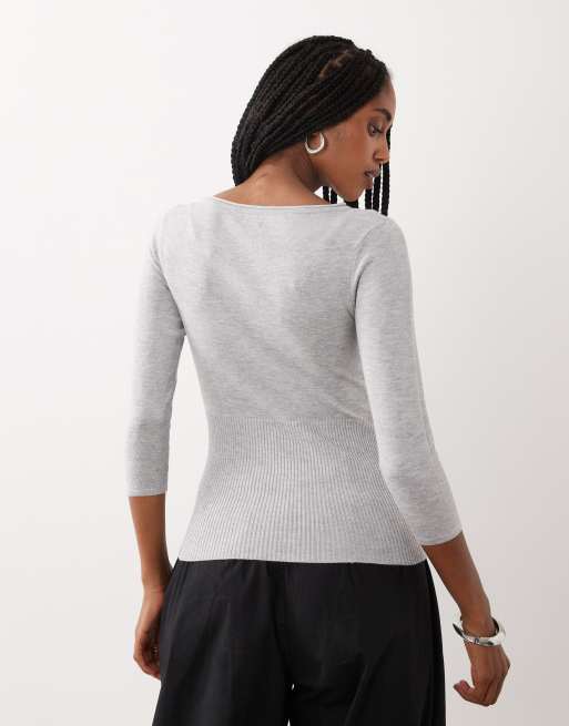 Cotton On close knit boat neck jumper in grey marble , 4 of 4