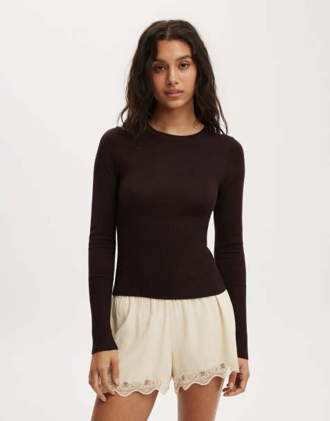 Cotton On Close knit crew top in brown