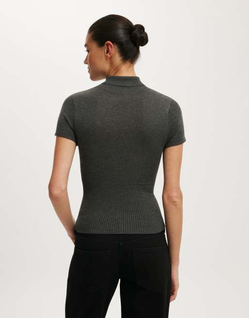 Cotton On Close knit ss roll neck in charcoal marle, 4 of 4