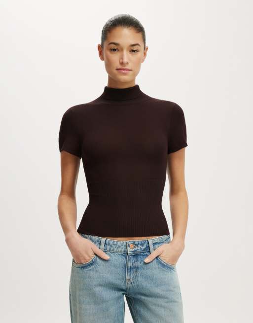 Cotton On Close knit ss roll neck in dark oak, 2 of 4