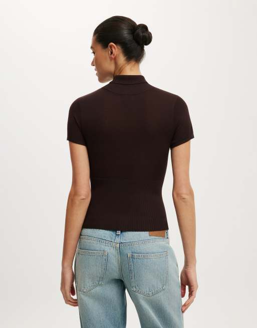 Cotton On Close knit ss roll neck in dark oak, 4 of 4
