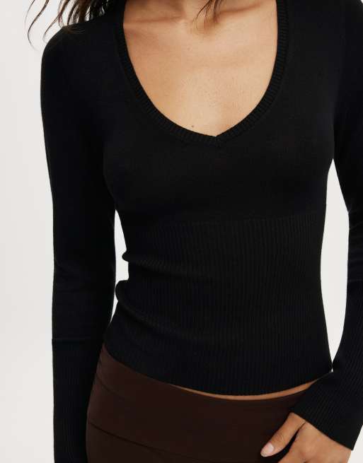 Cotton On Close knit v-neck top in black | ASOS