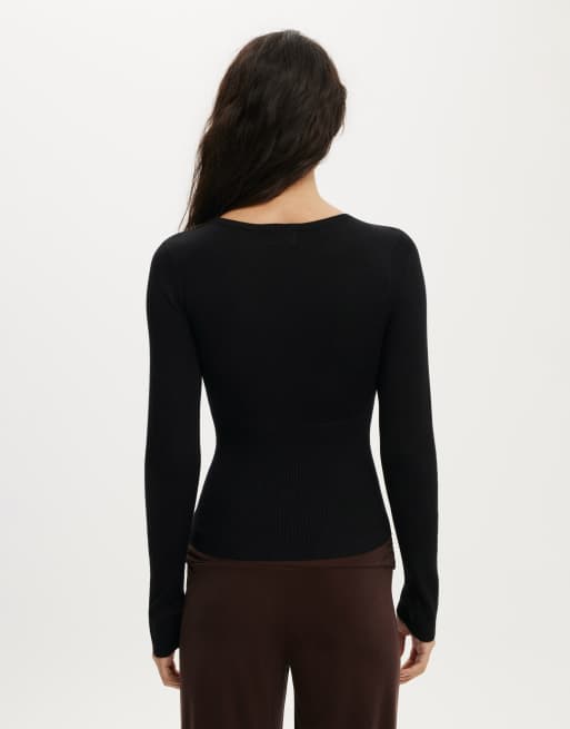 Cotton On Close knit v-neck top in black, 4 of 4