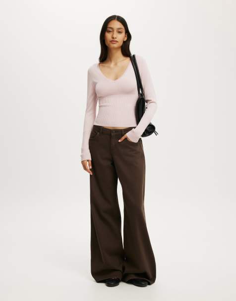 Cotton On Close knit v-neck top in pink - view 1