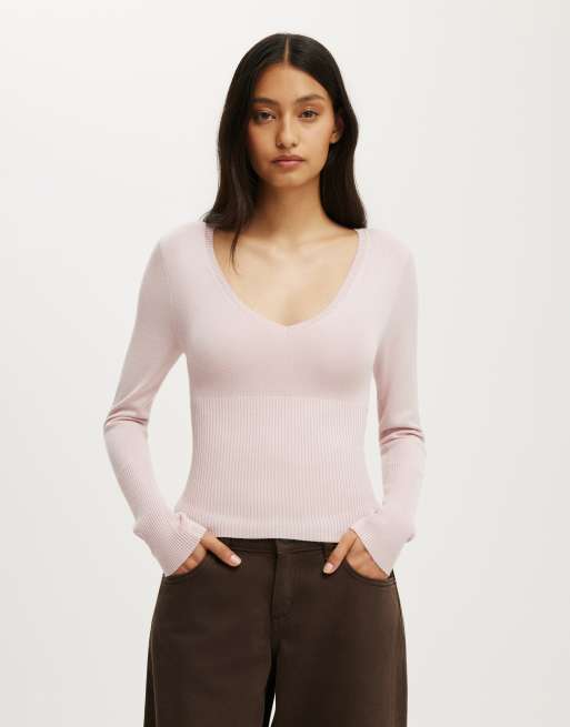 Cotton On Close knit v-neck top in pink, 2 of 4