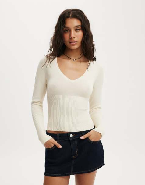 Cotton On Close knit v-neck top in white - view 1