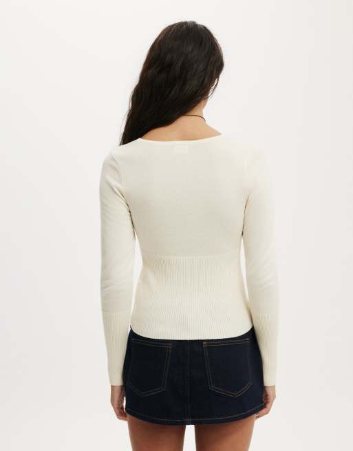 Cotton On Close knit v-neck top in white, 3 of 3
