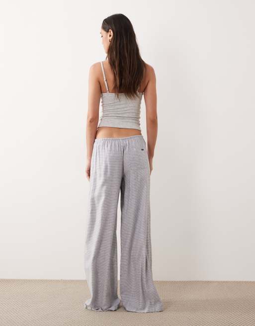 Cotton On - Cloud - Pijama a cuadros pequeños blanco coco de pernera ancha de franela suave, 3 de 4