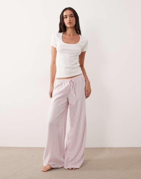 Cotton On – Cloud – Pyjama aus weichem Flanell in Rosa gestreift mit weitem Bein - view 1