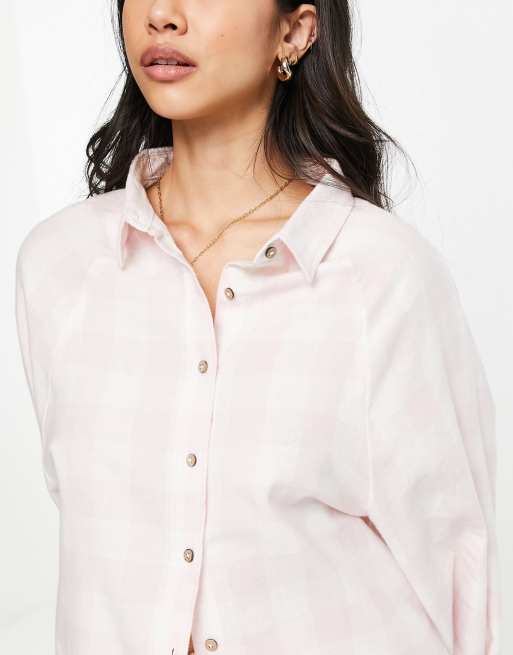 Cotton On co-ord pyjama shirt in pink check , 2 of 4
