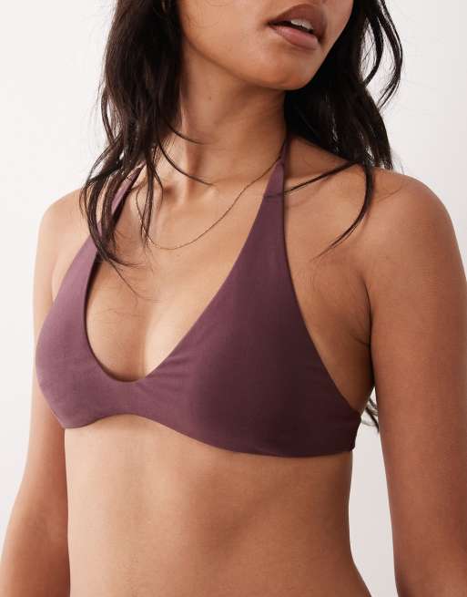 Cotton On - Completo bikini con scollo rotondo color prugna kiss lucido, 3 di 4