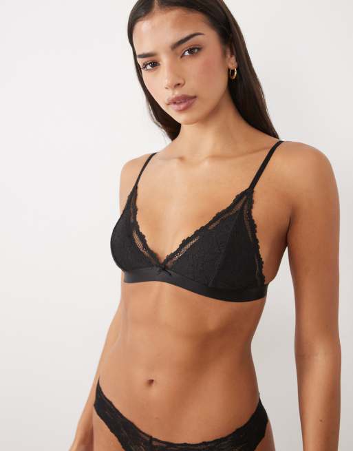 Cotton On completo reggiseno a triangolo e slip in pizzo con logo nero, 4 di 4