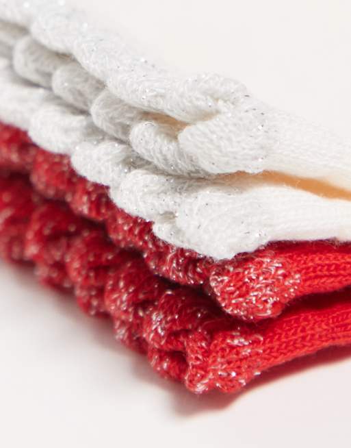 Cotton On - Confezione da 2 paia di calzini con bordo ampio color perla e rosso, 2 di 3