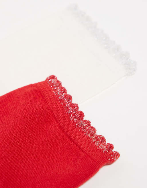 Cotton On - Confezione da 2 paia di calzini con bordo ampio color perla e rosso, 3 di 3
