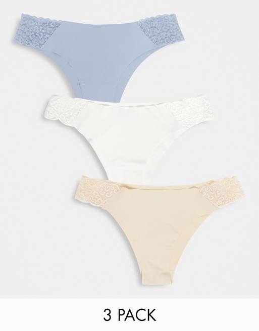 Cotton On - Confezione da 3 brasiliane con pizzo sui lati multicolore