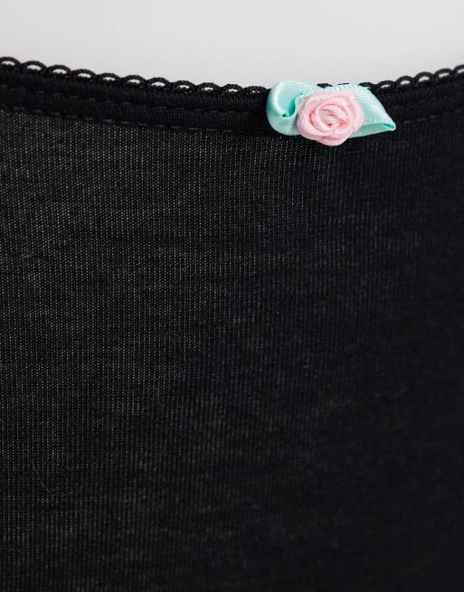 Cotton On - Confezione da 3 perizomi con rosellina nero, grigio e bianco, 3 di 3