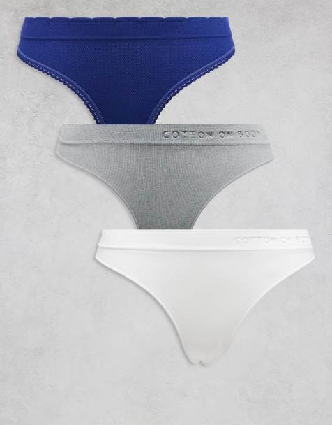 Cotton On - Confezione da 3 perizomi sgambati senza cuciture blu navy, grigio e bianco - view 1