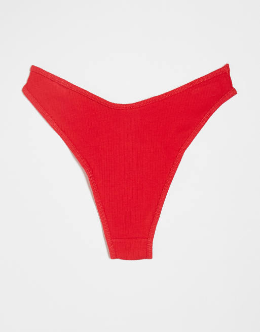 Cotton On - Confezione da 3 slip alla brasiliana in cotone a coste color rosso, rosa e marrone, 3 di 3