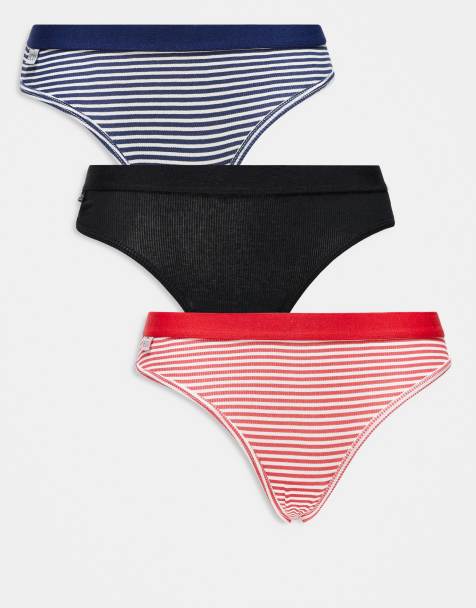 Cotton On - Confezione da 3 slip bikini in cotone neri e a righe con logo - view 1