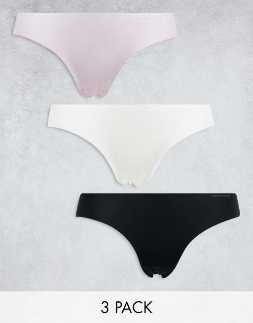 Cotton On - Confezione da 3 slip bikini neri bianchi e rosa con dettagli in pizzo 