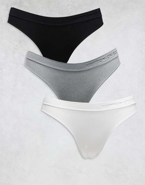 Cotton On - Confezione da 3 slip taglio cheeky a vita bassa neri, grigi e bianchi - view 1