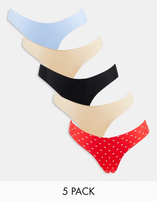 Cotton On - Confezione da 5 brasiliane invisibili multicolore 