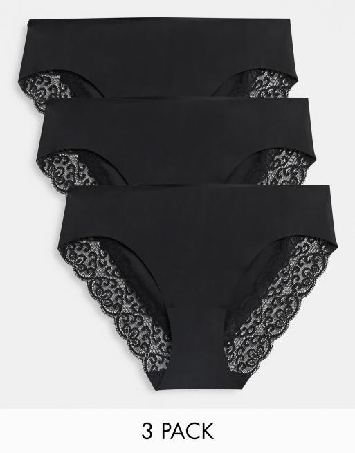 Cotton On - Confezione da tre paia di slip in pizzo nero