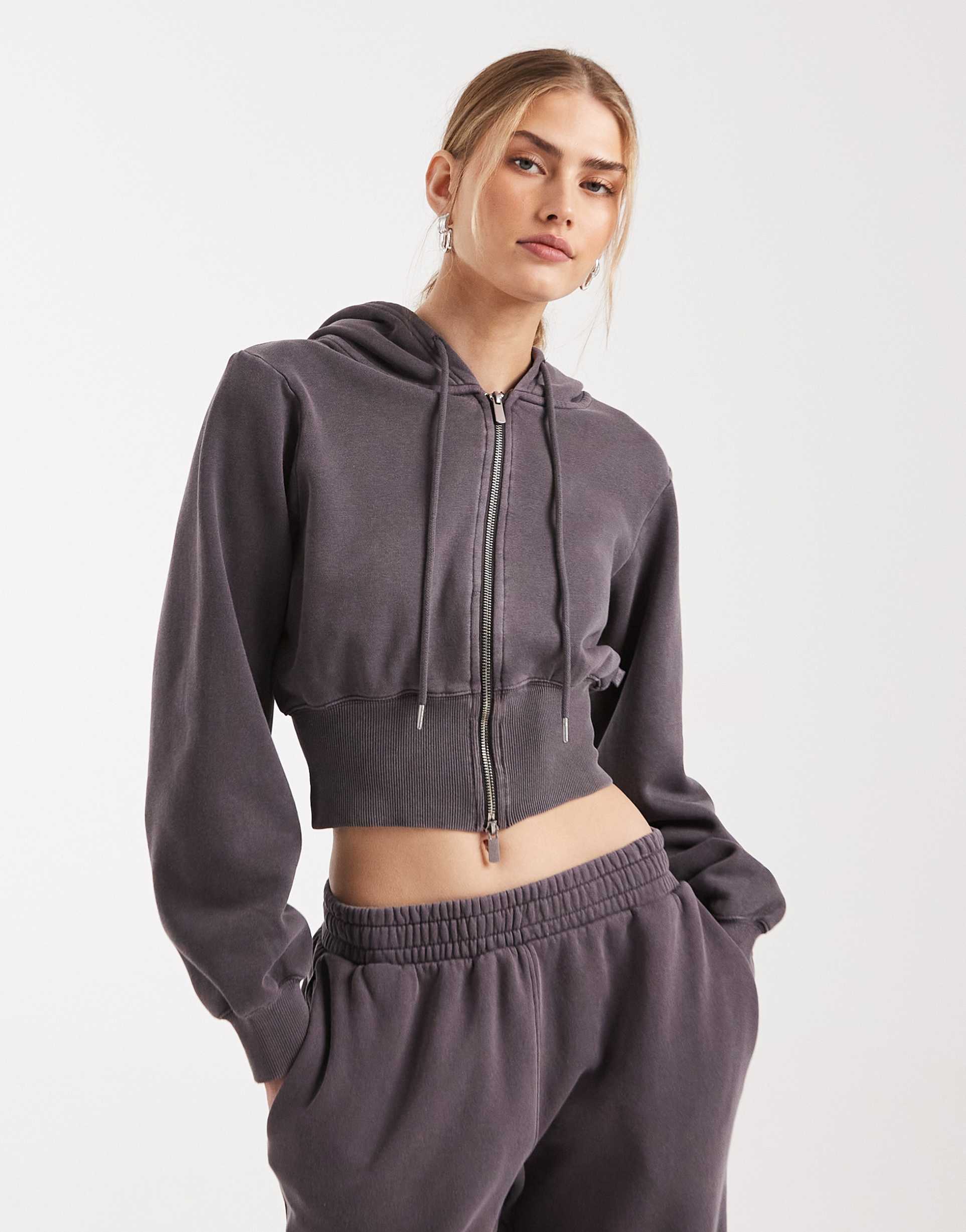 cotton on contour zip up jacket in violet gray