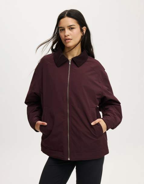 Cotton On Contrast collar oversized jacket in burgundy