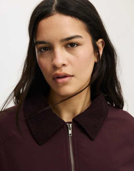 Cotton On Contrast collar oversized jacket in burgundy, 3 of 4