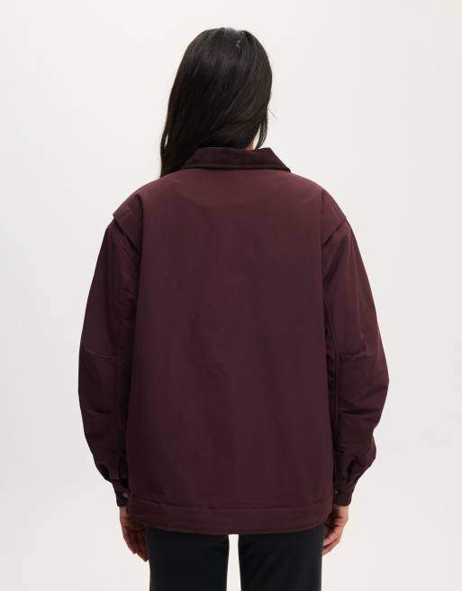 Cotton On Contrast collar oversized jacket in burgundy, 4 of 4