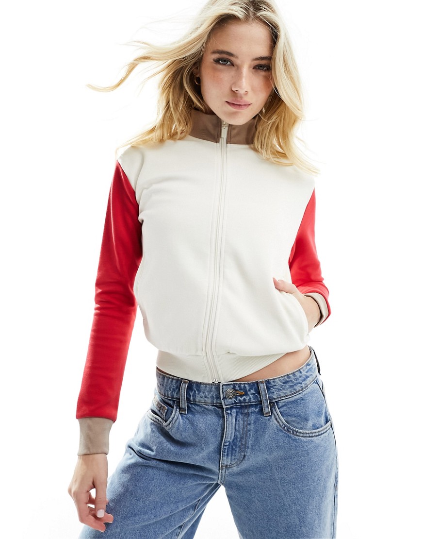Cotton On contrast retro sporty zip through jersey track top in multi-Red