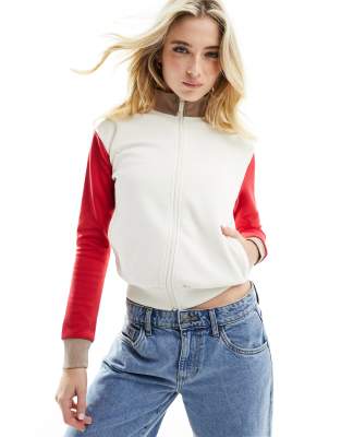 Cotton:On Cotton On contrast retro sporty zip up jersey track top in multi-Red