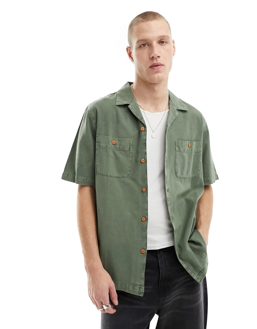 Cotton On contrast sleeve sage short sleeve utility shirt-Green