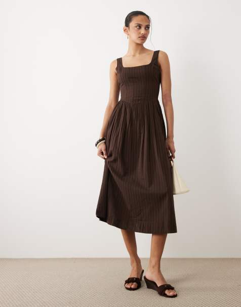 Cotton On corset style drop waist maxi dress in dark oak - view 1