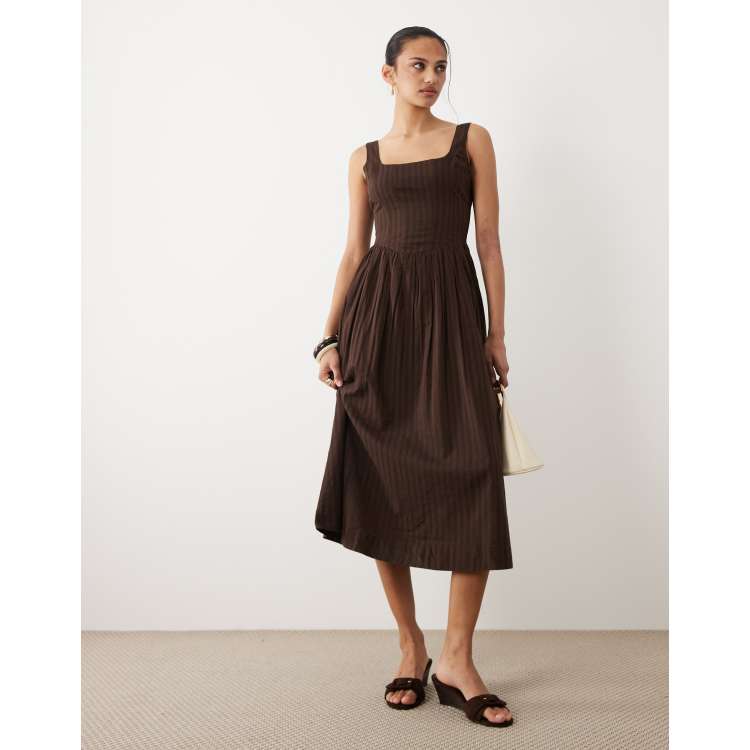 Cotton On corset style drop waist maxi dress in dark oak | ASOS