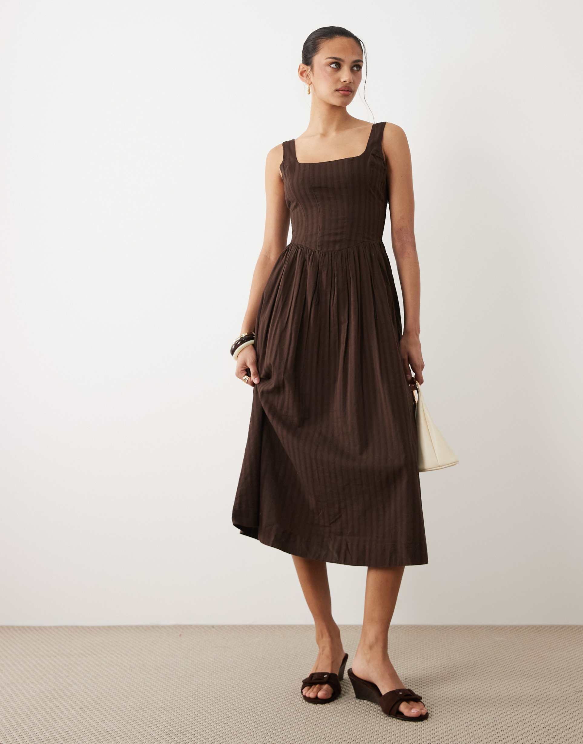 cotton on corset style drop waist maxi dress in dark oak