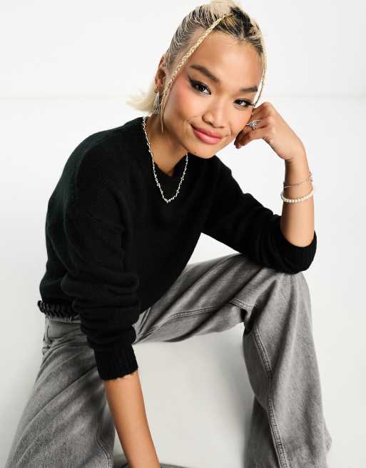 Cotton On cosy crew neck cropped pullover jumper in black 
