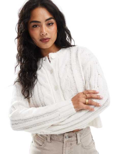 Cotton On cottage cable button through cardigan in ecru - view 1