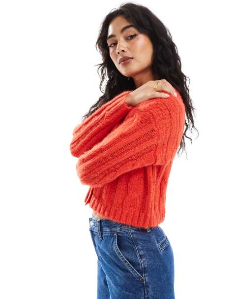 Cotton On cottage cable button through cardigan in red - view 1